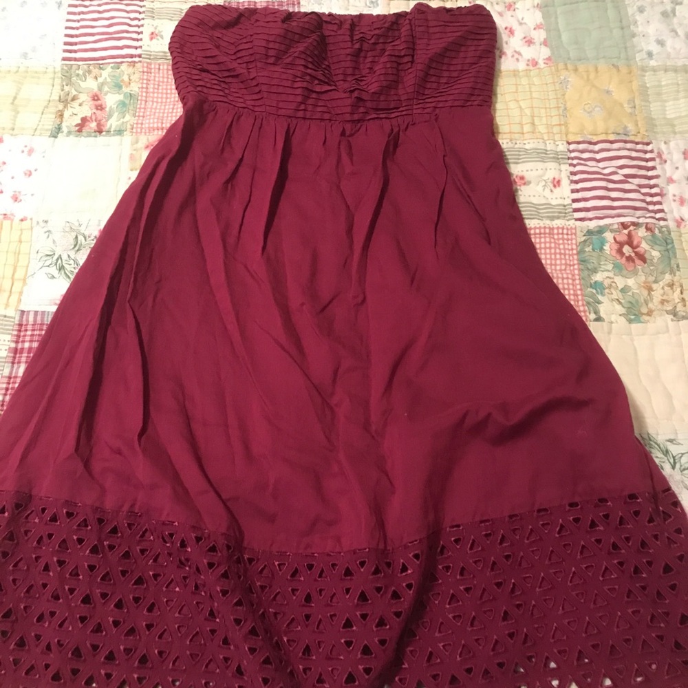 Purple/Burgundy Strapless Dress with Embroidered Hem small